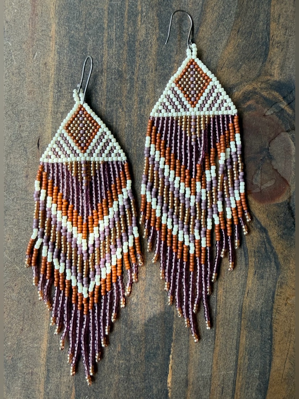 Handmade Seed Bead Fringe Earrings